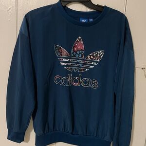 Adidas Blue Floral Logo Blouse